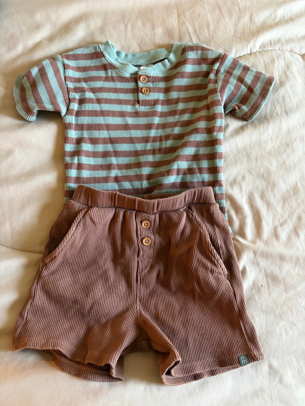 Striped Mint & Brown Kids Two-Piece Set